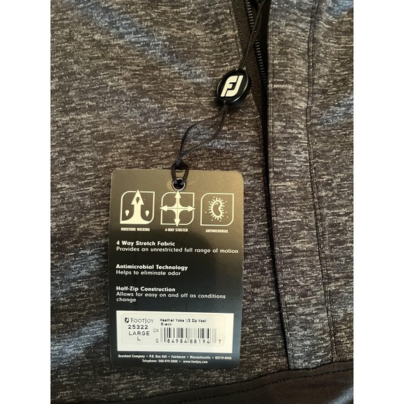 FootJoy Heather Yoke 1/2 Zip Vest Mens Large Black Gray Golf Pullover FJ - NEW - Picture 4 of 7